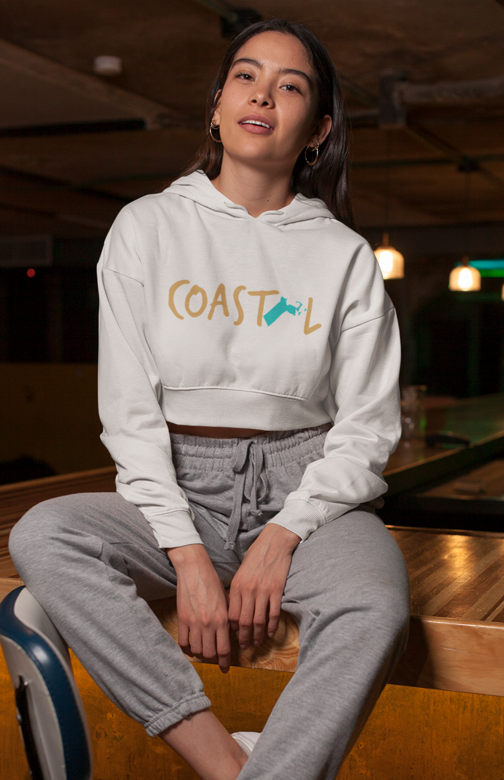 Coastal Massachusetts Sand & Surf Vibes Women’s Cropped Hoodie