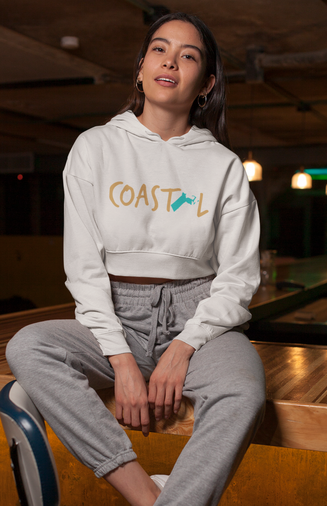 Coastal Massachusetts Sand & Surf Vibes Women’s Cropped Hoodie