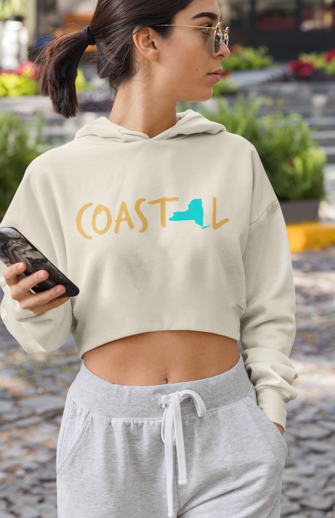 Coastal New York Sand & Surf Vibes Women’s Cropped Hoodie