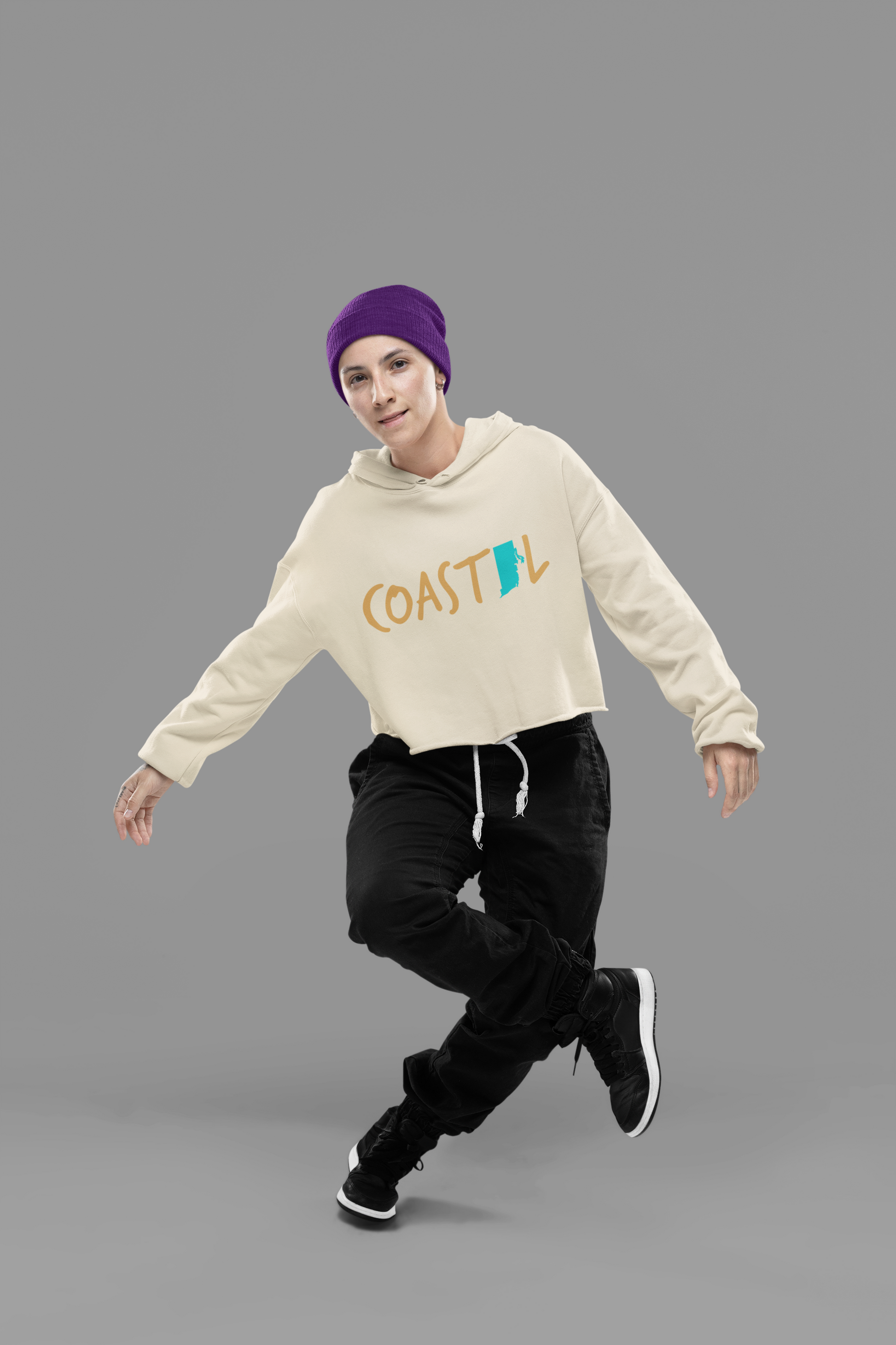 Coastal Rhode Island Sand & Surf Vibes Women’s Cropped Hoodie