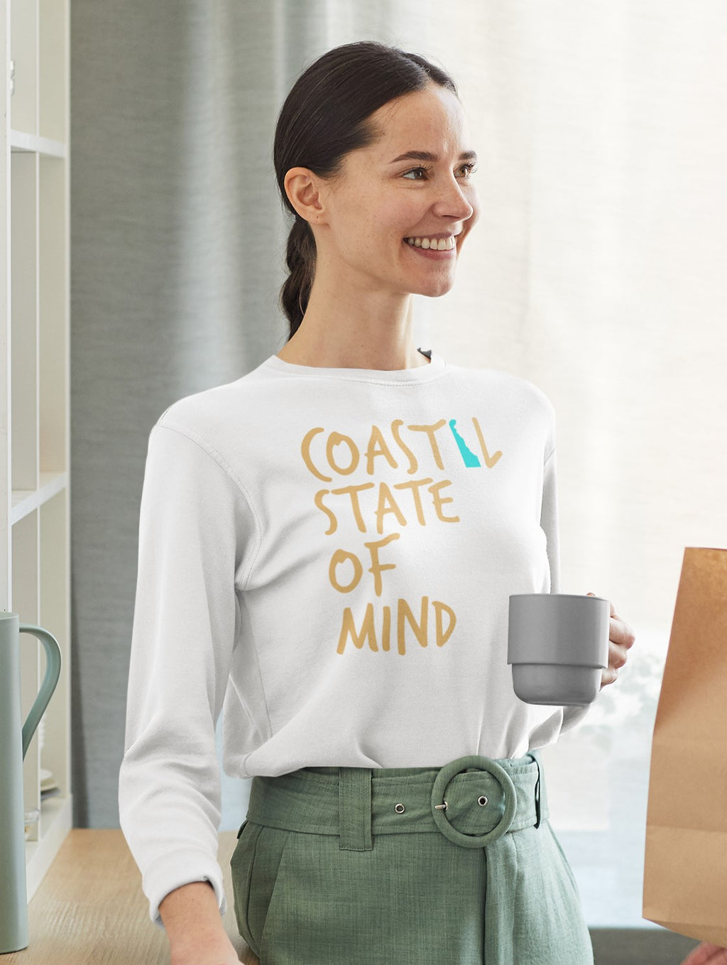 Coastal State of Mind Delaware Beachfront Long Sleeve Unisex Tee