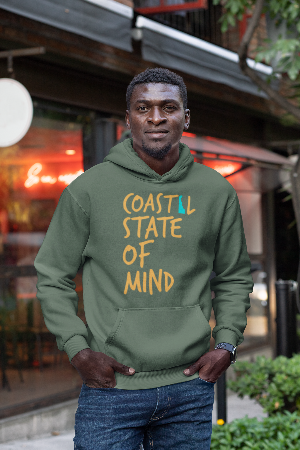 Coastal State of Mind Delaware Sunset Gold Unisex Hoodie