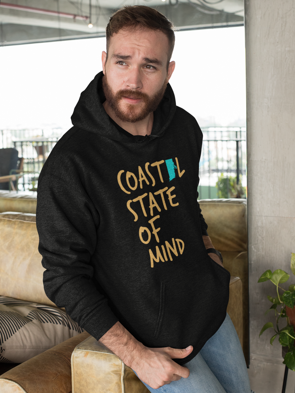 Coastal State of Mind Rhode Island Sunset Gold Unisex Hoodie
